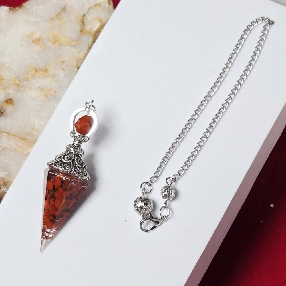 Raw Red Jasper Filigree Pendulum Natural Stone Resin Chakra Reiki Crystal Hex